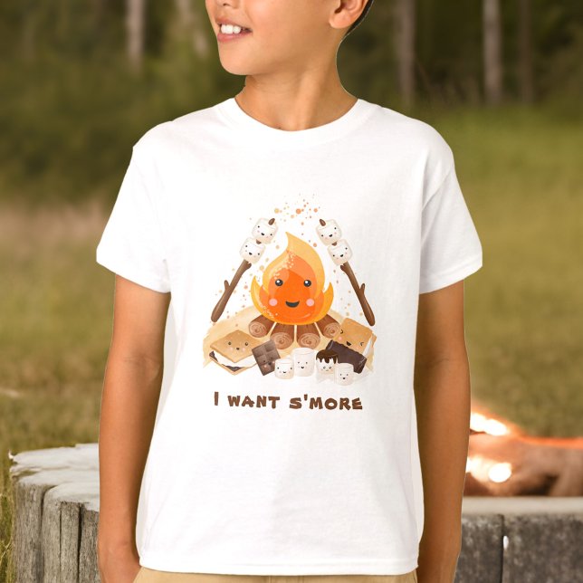Camiseta Eu quero um garoto de acampamento bonitinho (I Want S'more Cute Fun Camping Campfire boy T-Shirt)