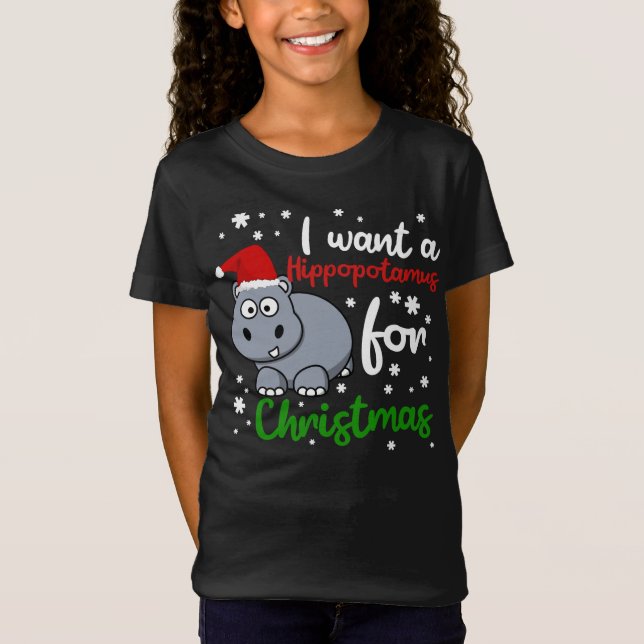 Camiseta Eu quero um hipopótamo para o Natal Engraçado. (Frente)