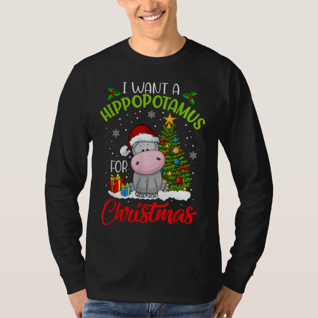 Camiseta Eu Quero Um Hippopotamus Para O Natal Hippo (Frente)