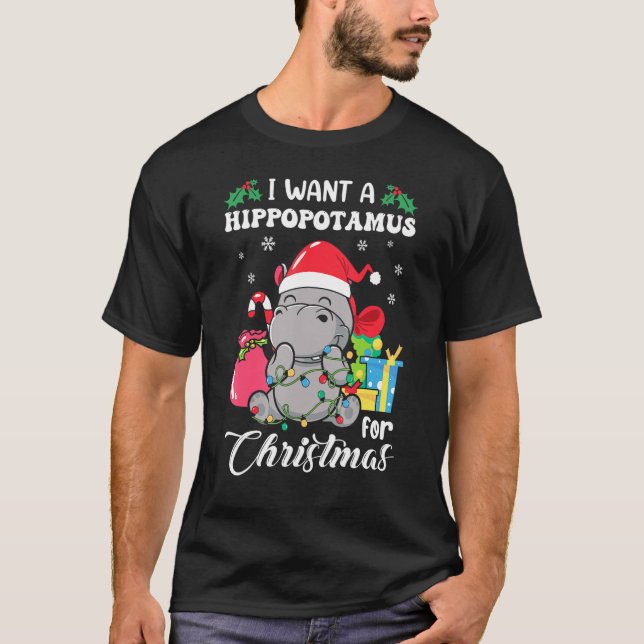 Camiseta Eu Quero Um Hippopotamus Para O Natal Hippo Christ (Frente)