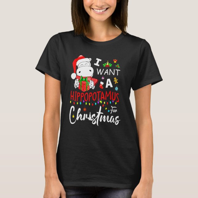 Camiseta Eu Quero Um Hippopotamus Para O Natal Hippo Christ (Frente)