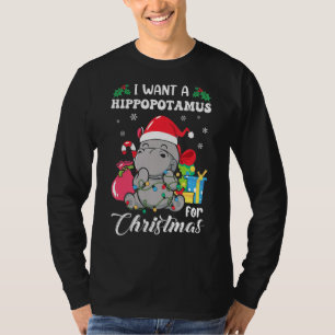 Camiseta Eu Quero Um Hippopotamus Para O Natal Hippo Christ