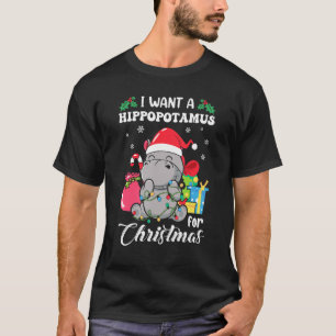 Camiseta Eu Quero Um Hippopotamus Para O Natal Hippo Christ