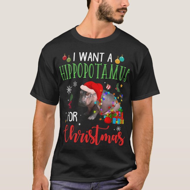 Camiseta Eu Quero Um Hippopotamus Para O Natal Hippo Fiona (Frente)