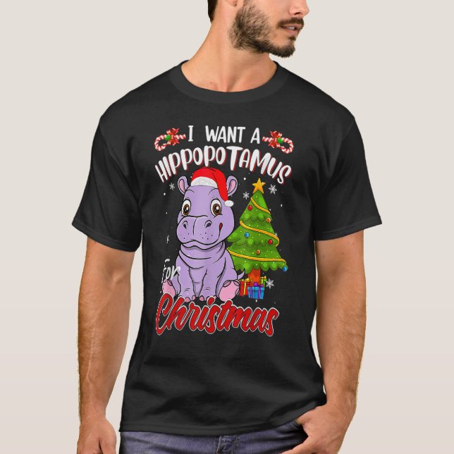 Camiseta Eu Quero Um Hippopotamus Para O Natal Hippo Pajama (Frente)