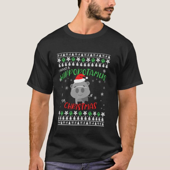 Camiseta Eu Quero Um Hippopotamus Para O Natal Hippo Pajama (Frente)