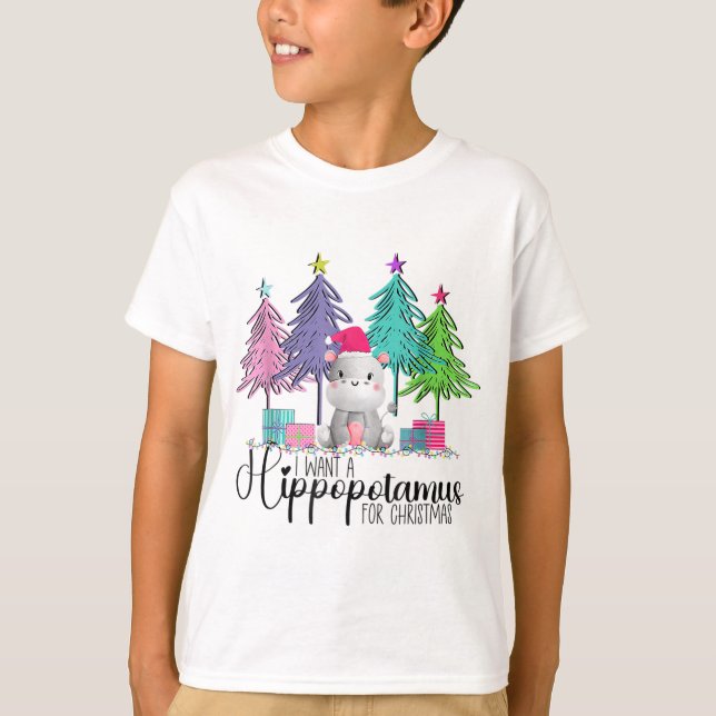 Camiseta Eu Quero Um Hippopotamus Para O Natal Hippo Xmas (Frente)