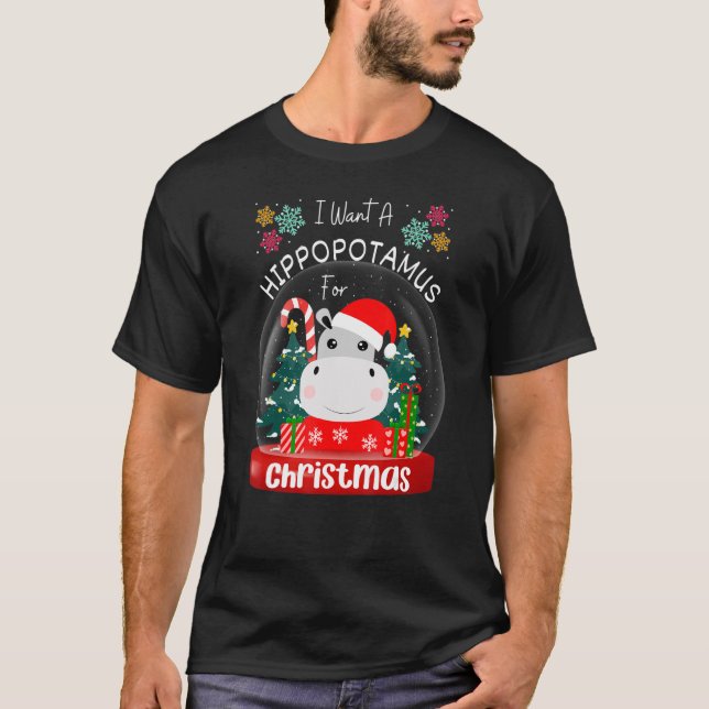 Camiseta Eu Quero Um Hippopotamus Para O Natal Xmas Hippo (Frente)