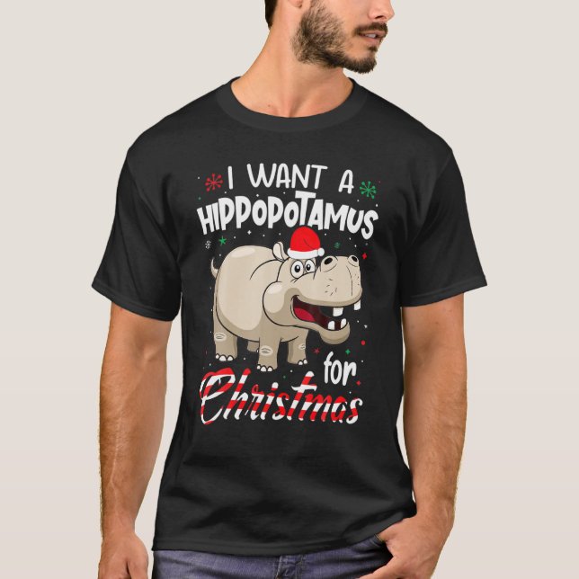 Camiseta Eu Quero Um Hippopotamus Para O Natal Xmas Hippo (Frente)