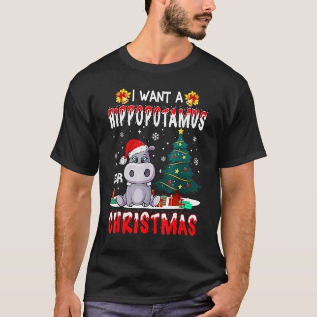 Camiseta Eu Quero Um Hippopotamus Para O Natal Xmas Hippo P (Frente)