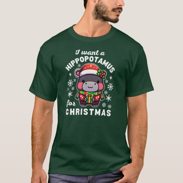 Camiseta Eu Quero Um Hippopotamus Para O Prato De Natal. (Frente)