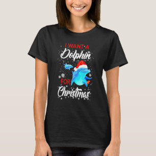 Camiseta Eu Quero Um Papai noel De Natal De Golfinho Chá