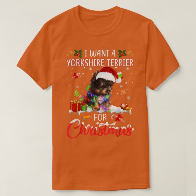 Camiseta Eu Quero Um Terrier Yorkshire Para O Natal Xmas Li (Frente do Design)