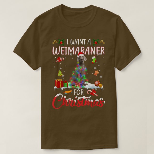 Camiseta Eu Quero Um Weimaraner Para As Luzes De Natal (Frente do Design)