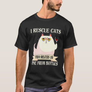 Camiseta Eu Resgate Gato De Abrigo E Vinho De Garrafas K