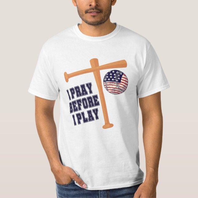 Camiseta Eu rezo antes de jogar Basebal Game (Frente)
