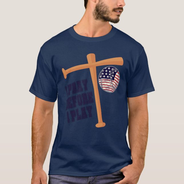 Camiseta Eu rezo antes de jogar Basebal Game (Frente)