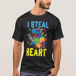 Camiseta Eu Roubo Coração Dinossauro Conscientização do Au