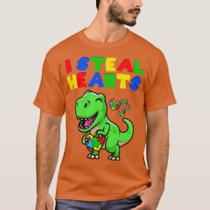 Camiseta Eu Roubo Corações Autismo Quebra-cabeça T Rex Dino