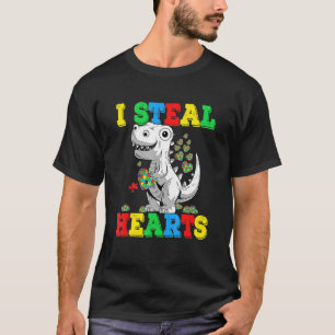 Camiseta Eu Roubo Corações Autismo Sensibilização Dinossaur