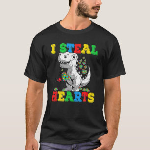 Camiseta Eu Roubo Corações Autismo Sensibilização Dinossaur