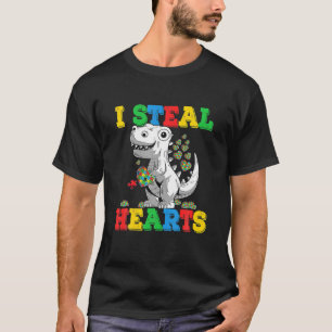 Camiseta Eu Roubo Corações Autismo Sensibilização Dinossaur
