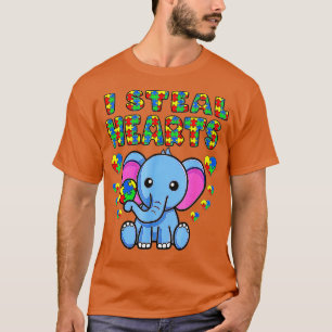 Camiseta Eu Roubo Corações Autismo Sensibilização Elefante 
