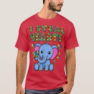 Camiseta Eu Roubo Corações Autismo Sensibilização Elefante