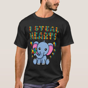 Camiseta Eu Roubo Corações Autismo Sensibilização Elefante