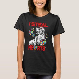 Camiseta Eu Roubo Corações Conscientização do Autismo T Rex