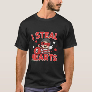 Camiseta Eu Roubo Corações Design de Desenho Animado de São