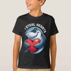 Camiseta Eu Roubo Corações Funny Shark Dia dos Namorados Co