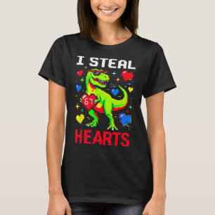 Camiseta Eu Roubo Corações Pixel Dinosaur Gamer Dia dos Nam