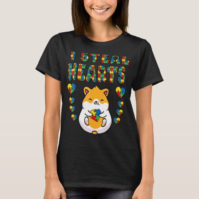 Camiseta Eu Roubo Corações Puzzle de Hamster Conscientizaçã (Frente)