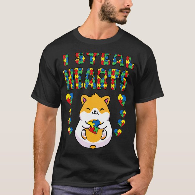Camiseta Eu Roubo Corações Puzzle de Hamster Conscientizaçã (Frente)