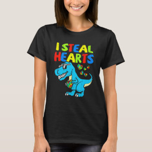 Camiseta Eu Roubo Corações Puzzle T Rex Dinossauros Meninos