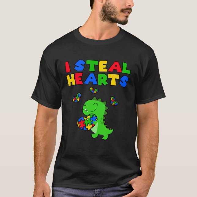 Camiseta Eu Roubo Corações Quebra-cabeça Autismo de Consciê (Frente)