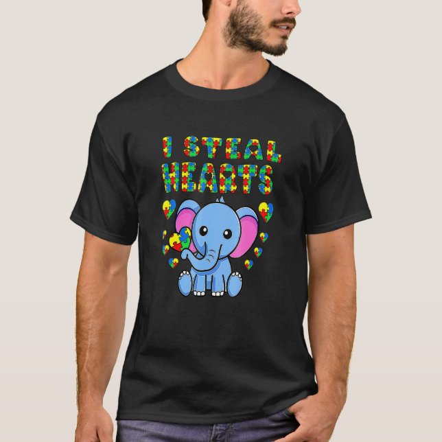 Camiseta Eu Roubo Corações Quebra-Cabeça do Elefante Consci (Frente)