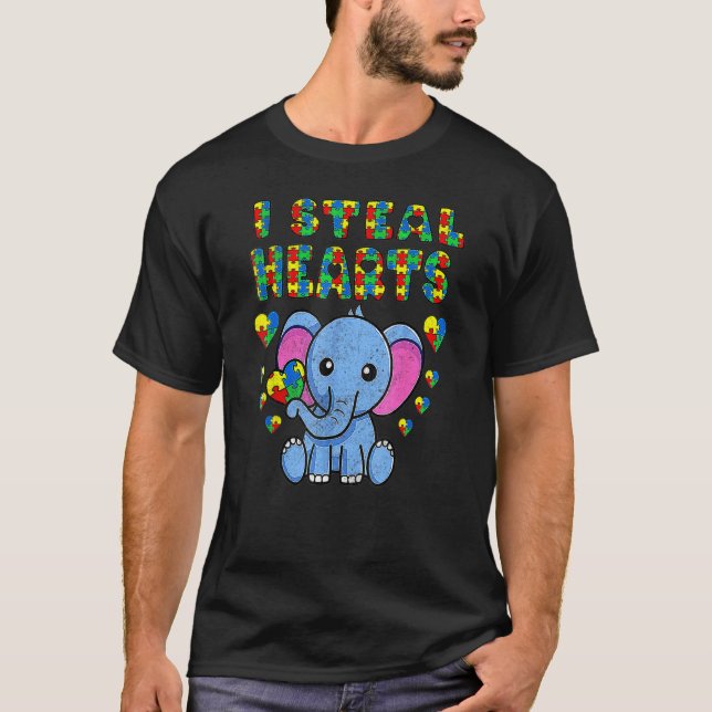 Camiseta Eu Roubo Corações Quebra-Cabeça Elefante Conscient (Frente)