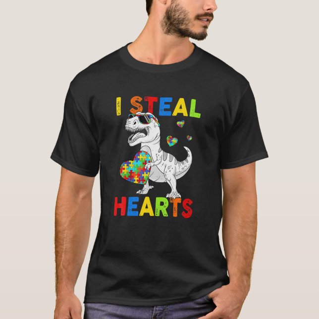 Camiseta Eu Roubo Corações Quebra-cabeça T Rex Dinossauros  (Frente)