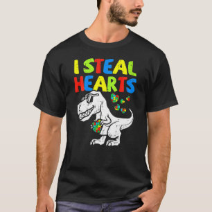 Camiseta Eu Roubo Corações Trex Dinossauro Criança Autismo