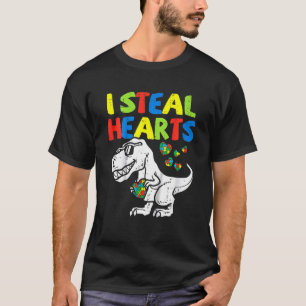 Camiseta Eu Roubo Corações Trex Dinossauro Criança Autismo
