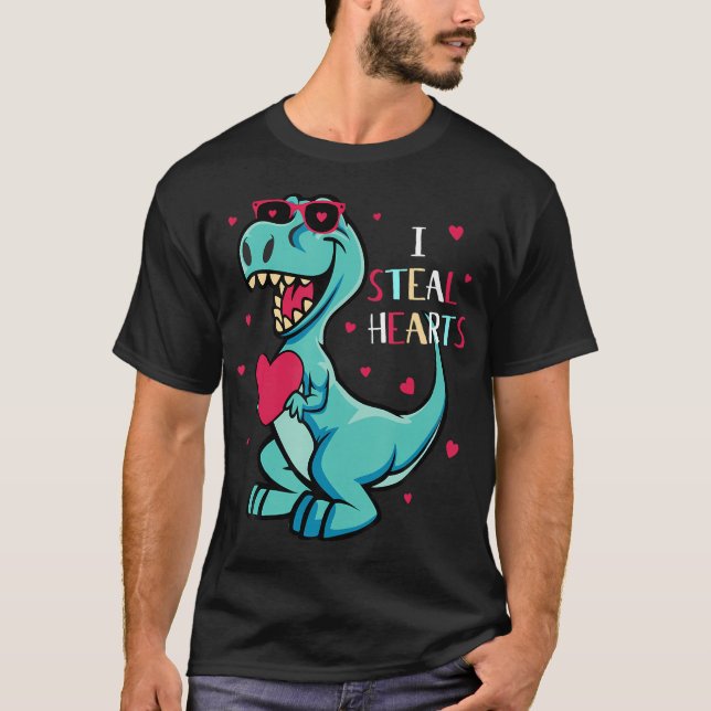Camiseta Eu Roubo Dia de os namorados Dinossauros Valente (Frente)