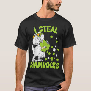 Camiseta Eu Roubo Dia de São Patrício De Shamrocks Dinossau