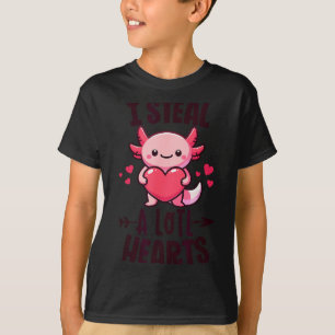 Camiseta Eu Roubo Muitos Corações Kawaii Axolote Divertido