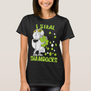 Camiseta Eu Roubo Shamrocks Dinossauro Dia de São Patrício