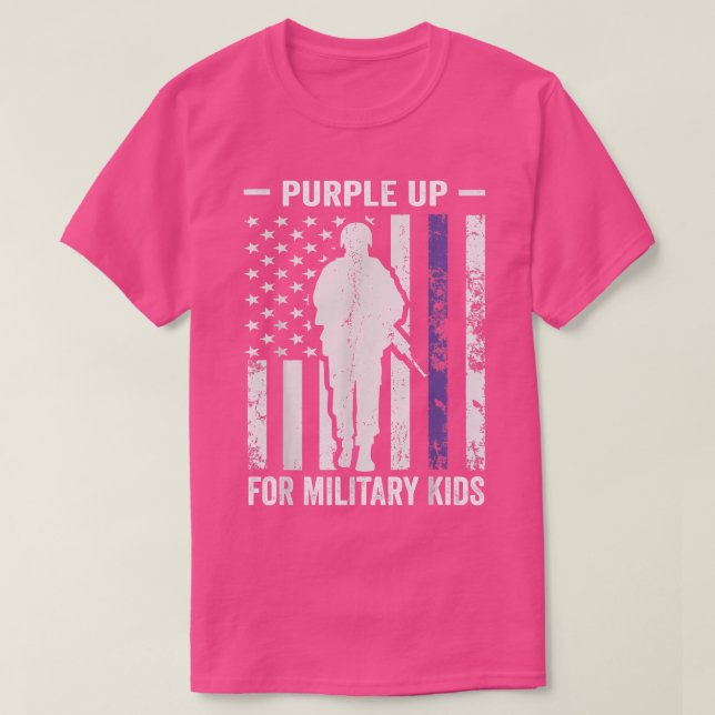 Camiseta Eu Roxo Para Crianças Militares Soldado Forte Mês (Frente do Design)