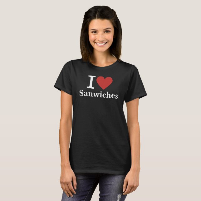 Camiseta Eu ❤️ Sanduíches para Funcionários Comprados em Sa (Frente Completa)