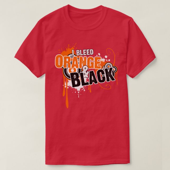 Camiseta Eu sangrava laranja e preto (Frente do Design)