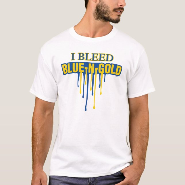 Camiseta Eu Sangro Azul e Dourado (Frente)